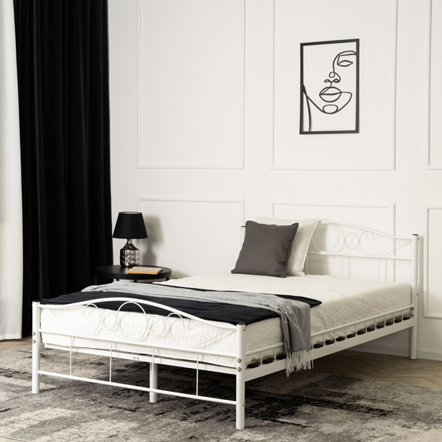 Białe pojedyncze metalowe łóżko 120x200 Lorix