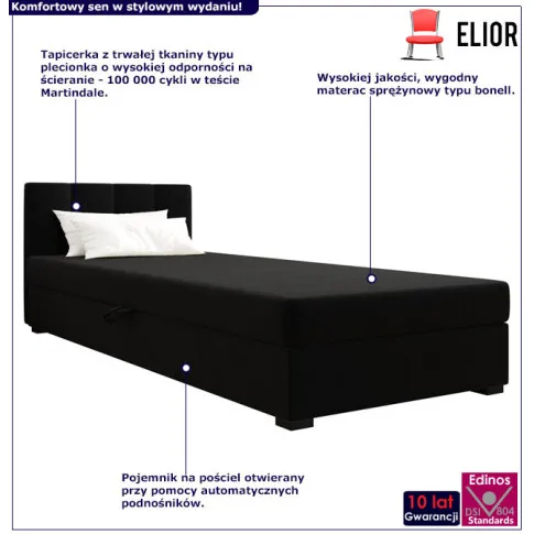 czarny tapczan z zaglowkiem i pojemnikiem eziena