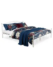 Białe małżeńskie łóżko metalowe 160x200 - Lorix w sklepie Edinos.pl