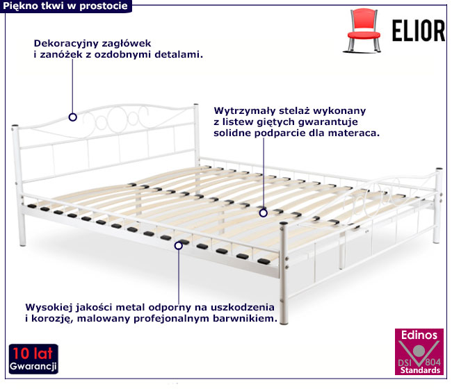 Białe metalowe łóżko małżeńskie 160x200 Lorix
