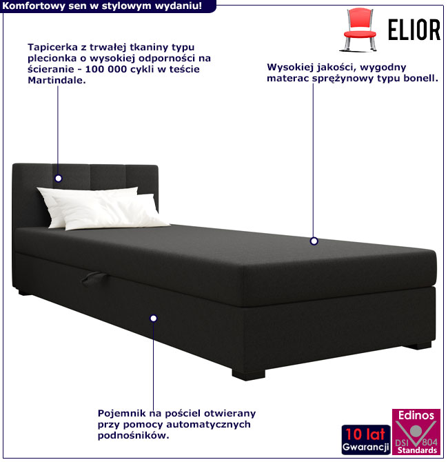 Ciemnoszary tapczan jednoosobowy 90x195 Eziena 4X