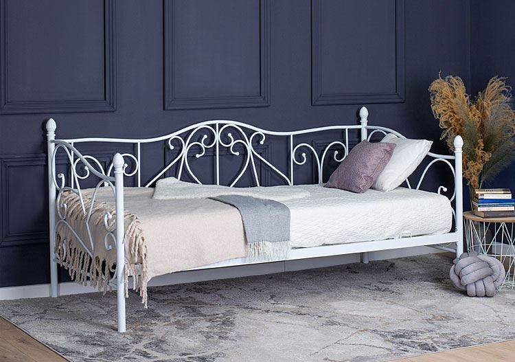 Białe pojedyncze metalowe łóżko 90x200 Kago