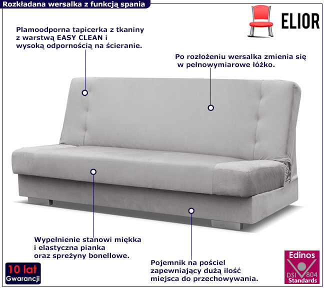 Jasnoszara rozkładana wersalka Anos