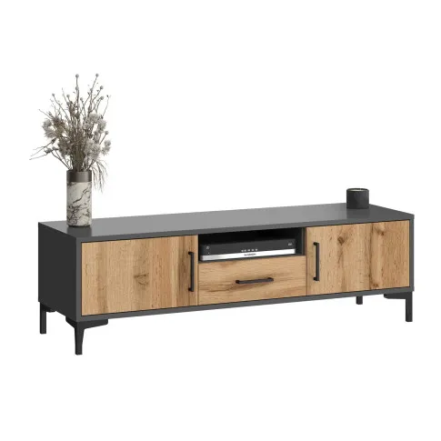 Długa szafka RTV 140 cm Vatori 5X antracyt+wotan