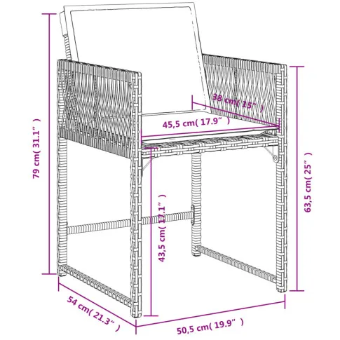 wymiary brazowego kompletu krzeseł Barisso 3X