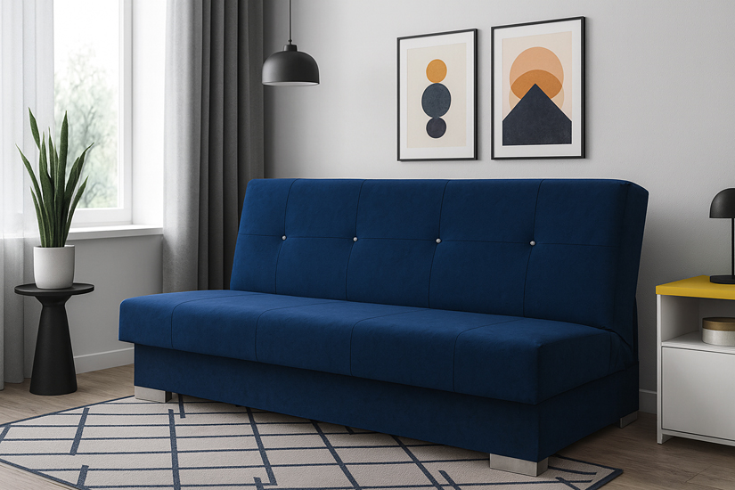 Niebieska tapicerowana wersalka z funkcją spania - Koflox