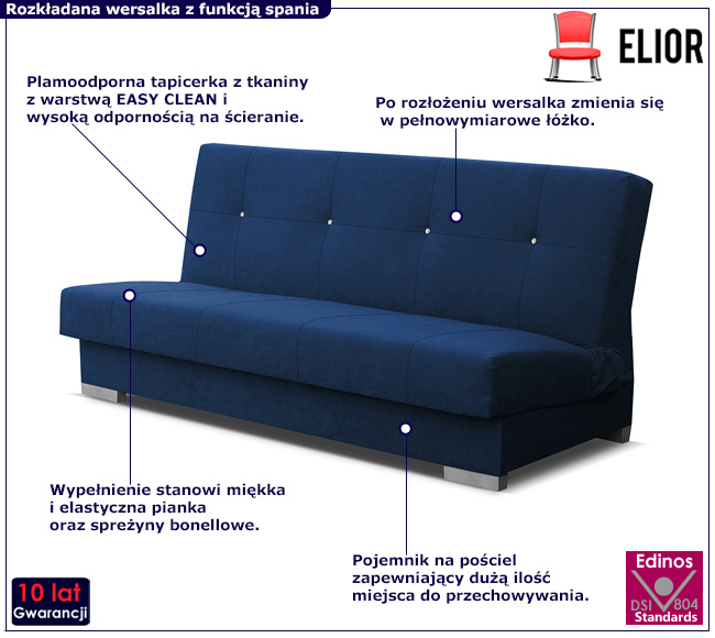 Niebieska rozkładana wersalka pikowana Koflox