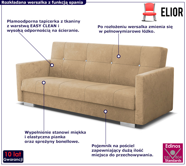 Beżowa rozkładana wersalka pikowana Rixi