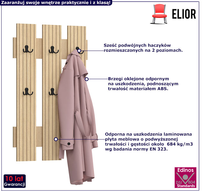 Wieszak ścienny do przedpokoju Erlos 8X dąb sławonia