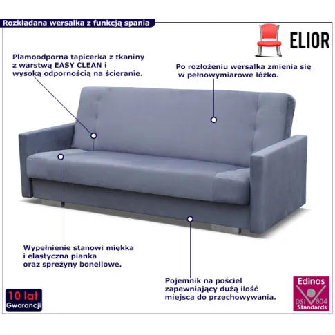 Szara tapicerowana wersalka Parella