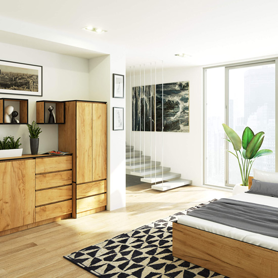 Wizualizacja szafy z drążkiem Deris 3X dąb craft