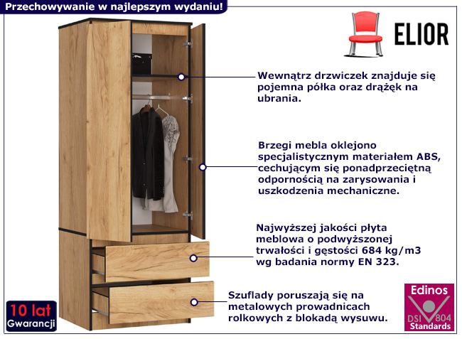 Dwudrzwiowa szafa z szufladami Deris 3X dąb craft