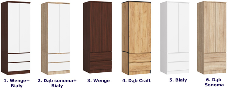Warianty kolorystyczne szafy Deris 3X
