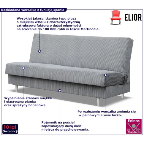 Jasnoszara wersalka tapicerowana Omnela