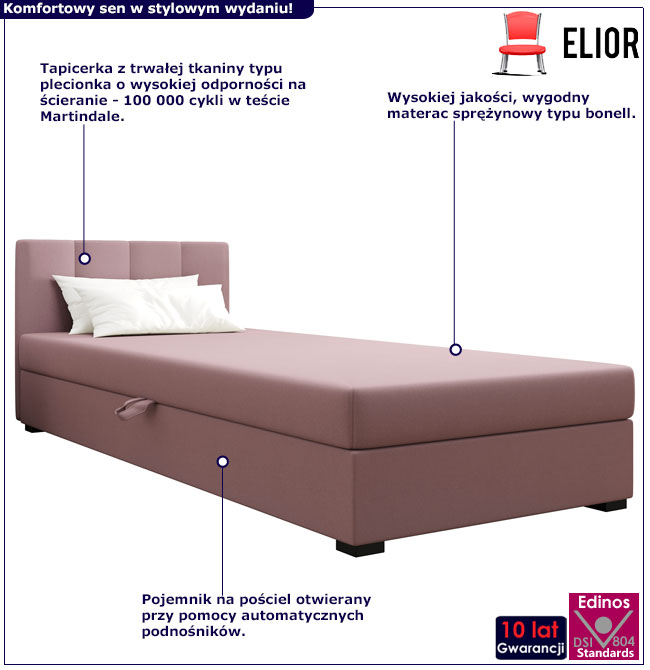 Różowy tapczan z zagłówkiem i pojemnikiem na pościel Lesi 5X