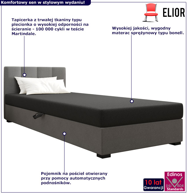 Szary tapczan tapicerowany 110x195 Lesi 6X