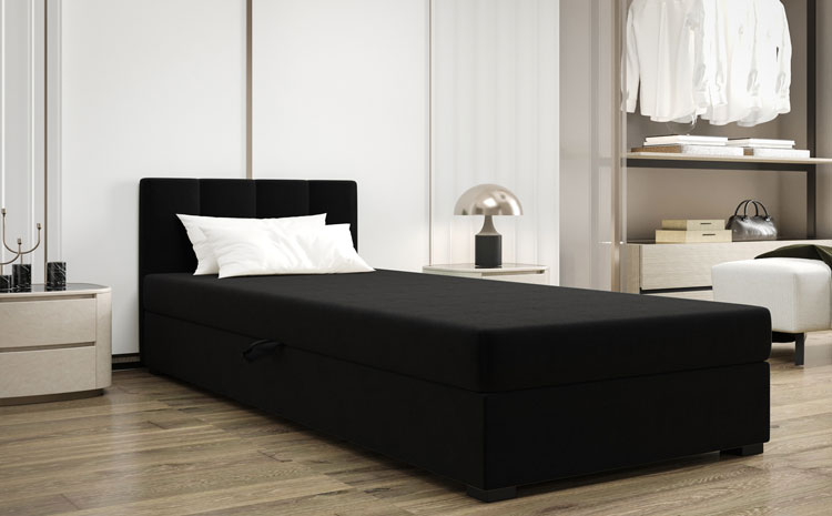 Czarny tapczan jednoosobowy z pojemnikiem Lesi 6X