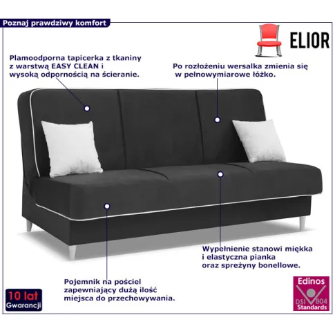 Czarna welurowa wersalka z pojemnikiem Orella