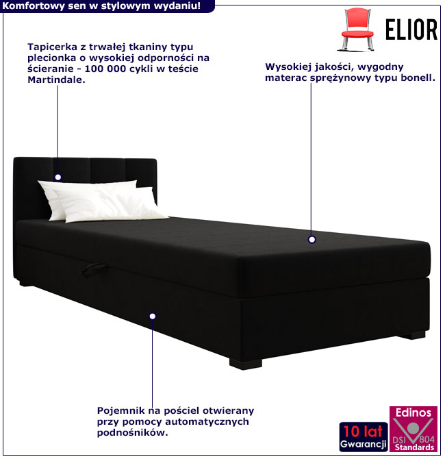 Czarny tapczan tapicerowany z pojemnikiem 120x195 Luanda 7X