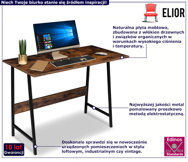 Industrialne biurko Eftor postarzany dąb