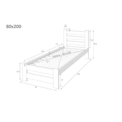 Szczegółowy rozmiar łóżka Drohet 3X 80x200