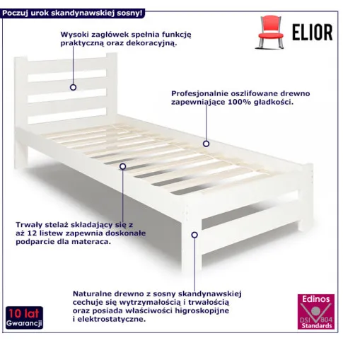 Drewniane białe łóżko pojedyncze Drohet 3X