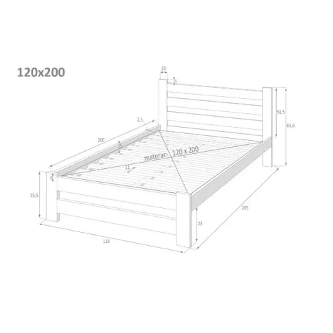 Rysunek techniczny łóżka Drohet 3X 120x200