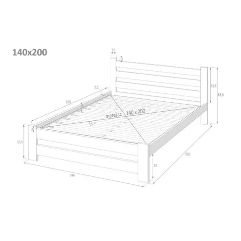 Rysunek techniczny łóżka Drohet 3X 140x200