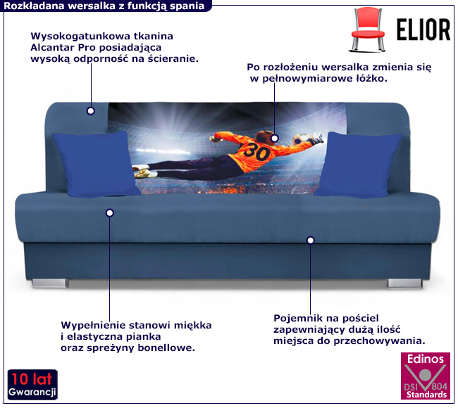 Niebieska wersalka z motywem bramkarza Piovia 14X