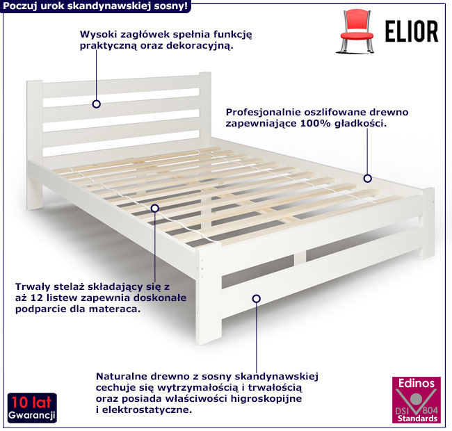 Skandynawskie białe podwójne łóżko 160x200 Andora 3X