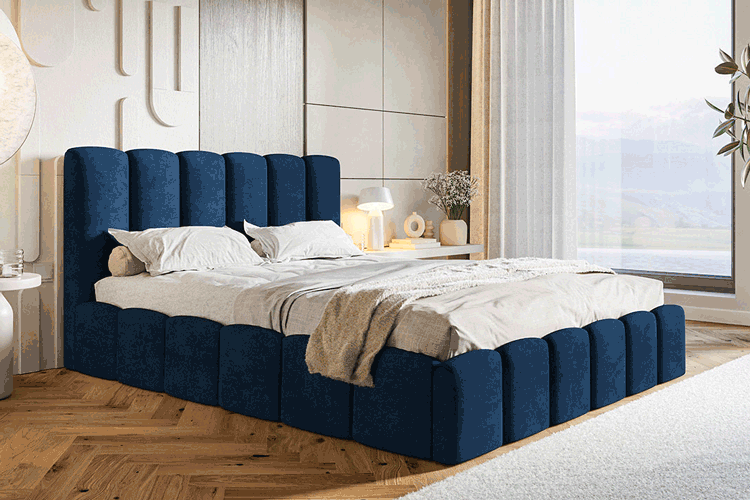 Wizualizacja granatowego łóżka pluszowego 140x200 Arman 4X