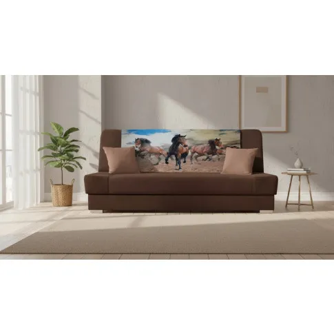 Brązowa wersalka rozkładana z motywem koni   Piovia 24X