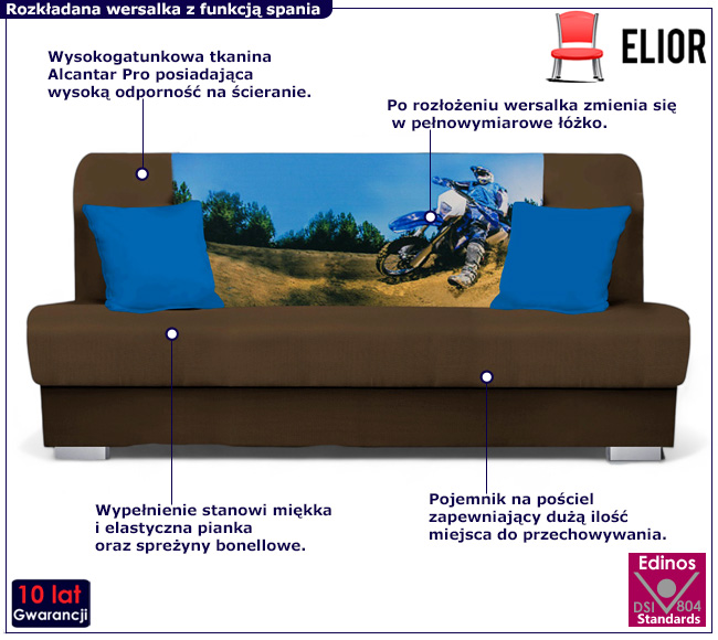 Ciemnoszara wersalka rozkładana z quadem Piovia 27X