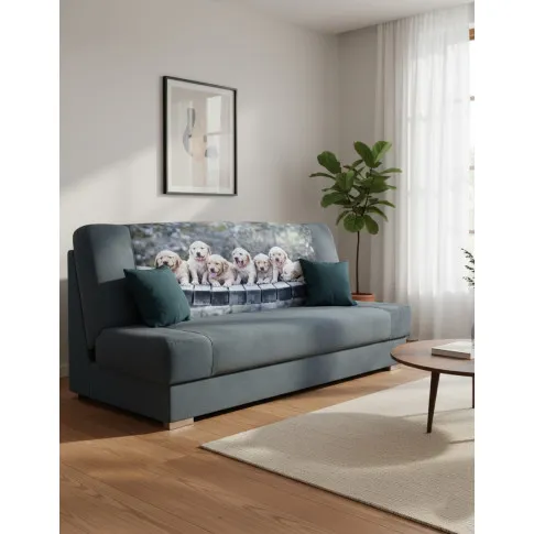 Szara rozkładana wersalka z motywem piesków   Piovia 30X.JPG