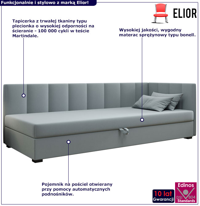 Błękitnoszare łóżko narożne Trianta