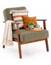 Oliwkowy fotel drewniany typu lisek w stylu vintage - Alexander 3X w sklepie Edinos.pl