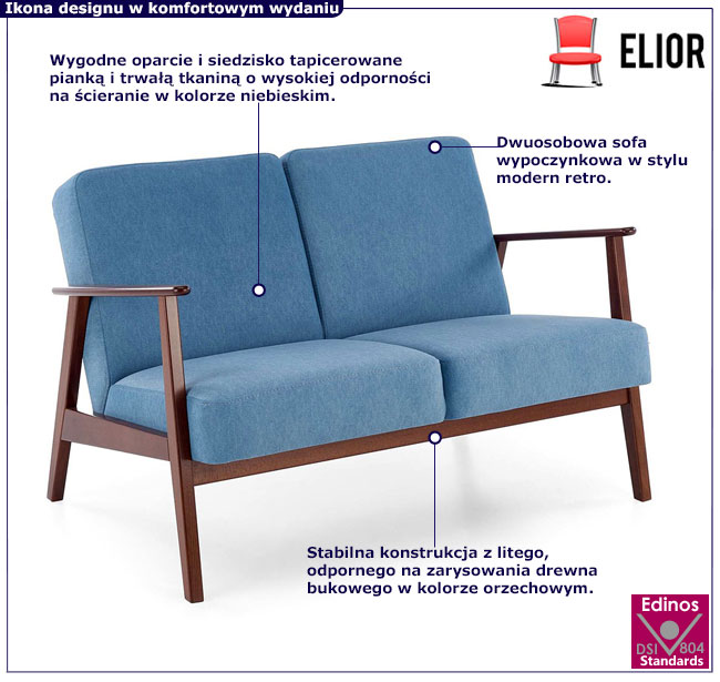 drewniana niebieska sofa retro Arezzo 4X
