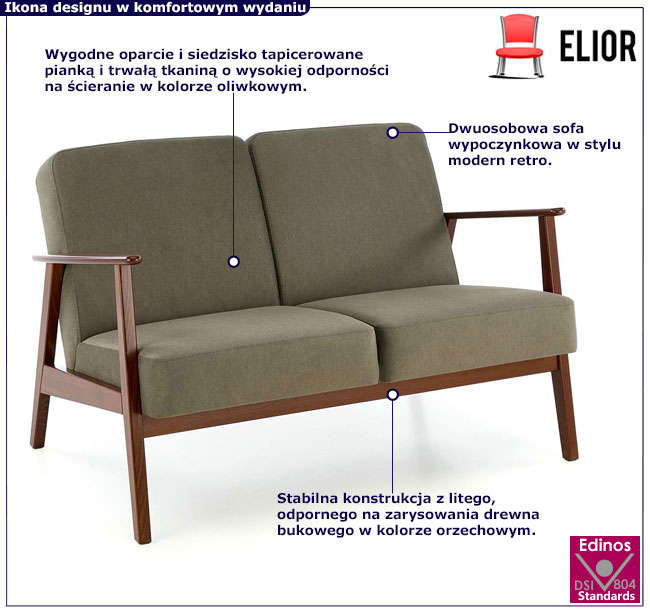 drewniana oliwkowa sofa retro Alexander 4X