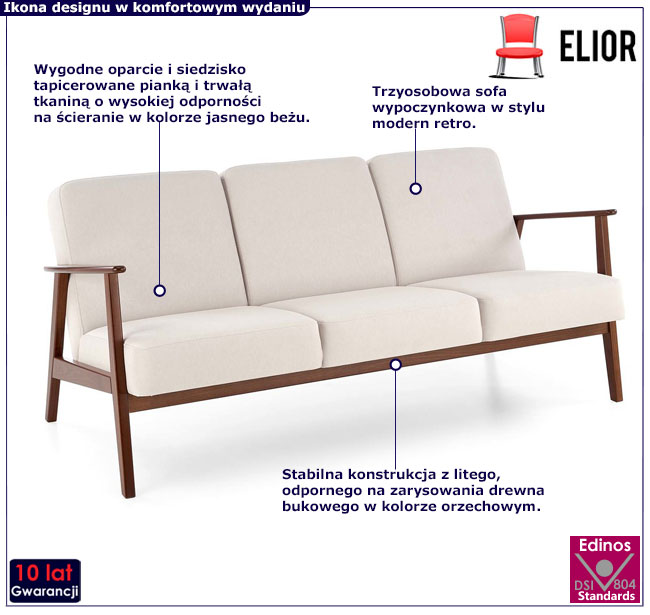 drewniana tapicerowana sofa retro Conti 5X