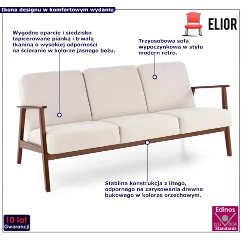 Tapicerowana sofa retro Conti 5X jasny beż