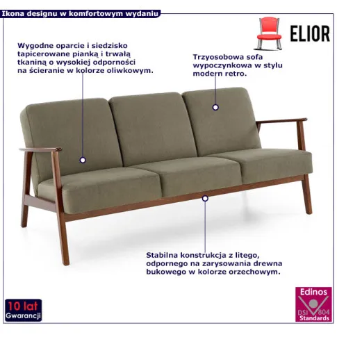 Oliwkowa sofa 3-osobowa Conti 5X 