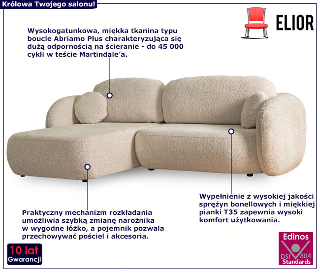 Beżowy narożnik rozkładany z pojemnikiem Agra 4X