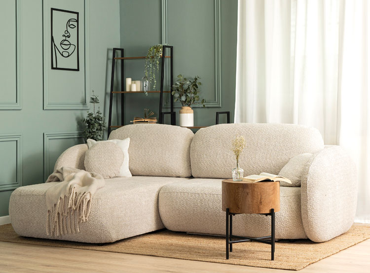 Beżowa sofa narożna boucle nowoczesna Urbi 3X