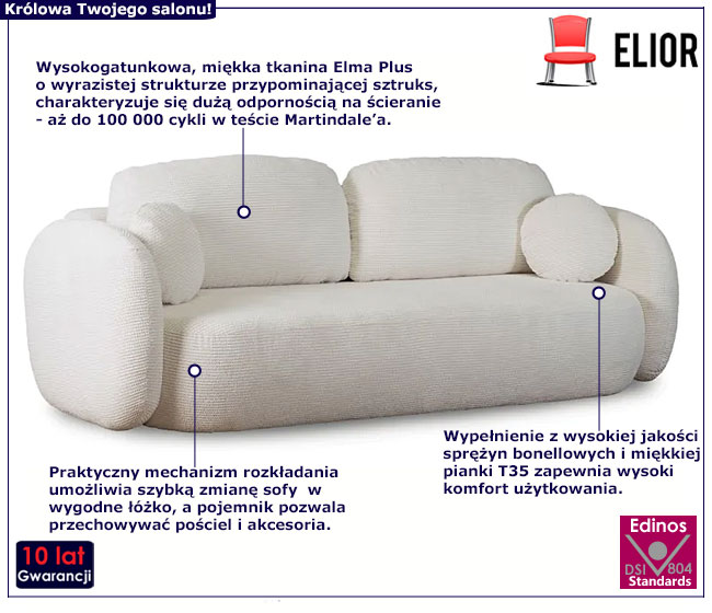 Kremowa sofa rozkładana z pojemnikiem Agra 5X