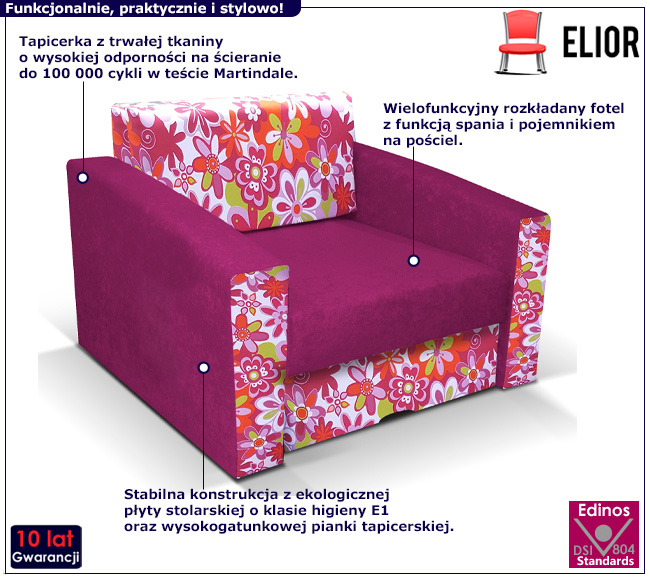 Fioletowa sofa amerykanka rozkładana Zolico 4X