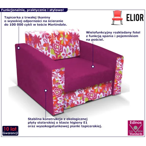 Fioletowy fotel rozkładany Zolico 5X