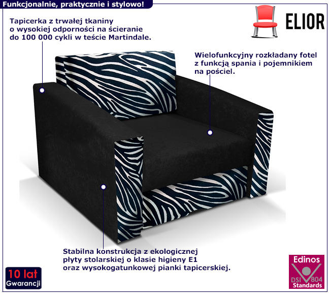 Czarno-biała sofa amerykanka rozkładana Dorilla 7X