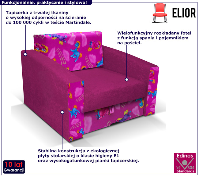 Fioletowa sofa amerykanka rozkładana Dorilla 10X