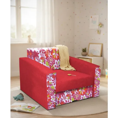 Czerwony fotel rozkładany z funkcją spania w kwiaty   Dorilla 11X