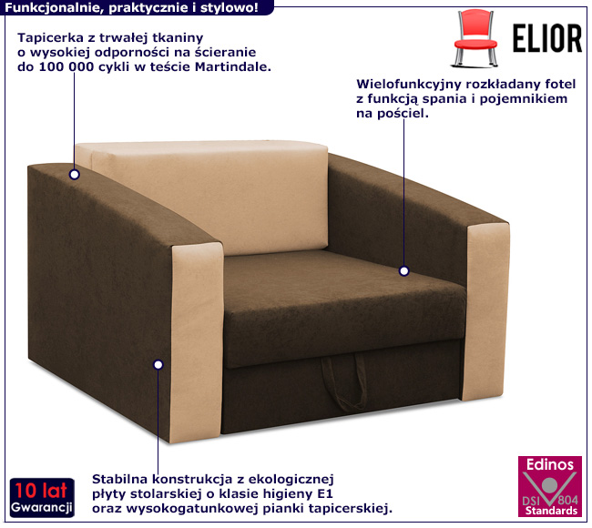 Brązowo-beżowy fotel amerykanka rozkładana Dorilla 20X